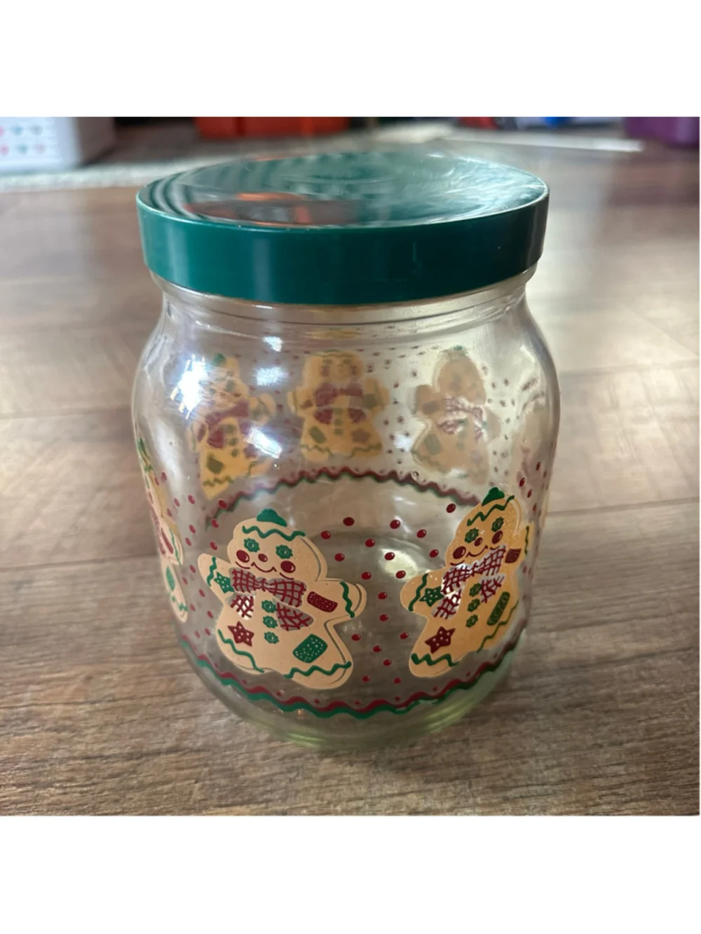 Vintage Anchor Hocking Gingerbread Cookie Jar 1980s Christmas Glass Canister